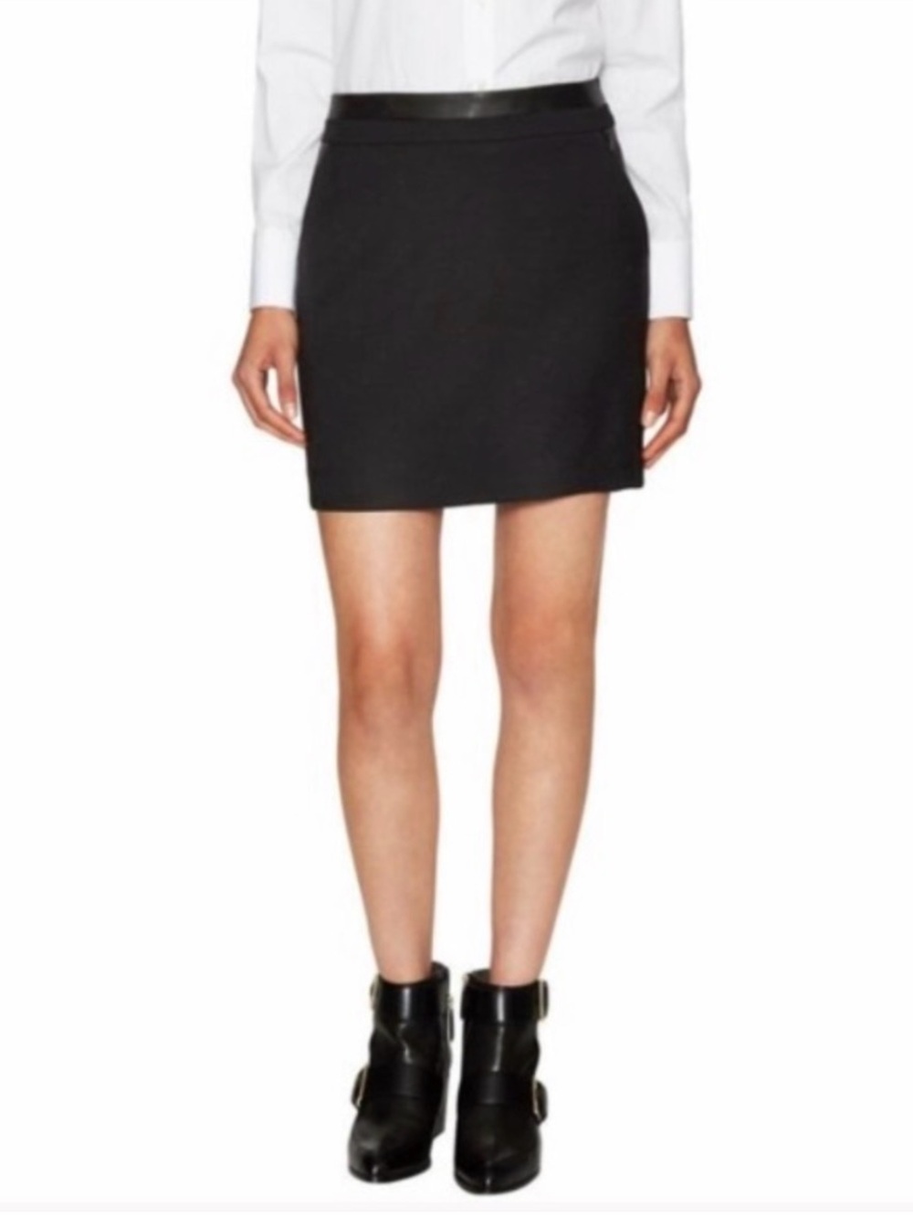 Vince Wool Blend Leather Trim Mini Skirt Sz 10